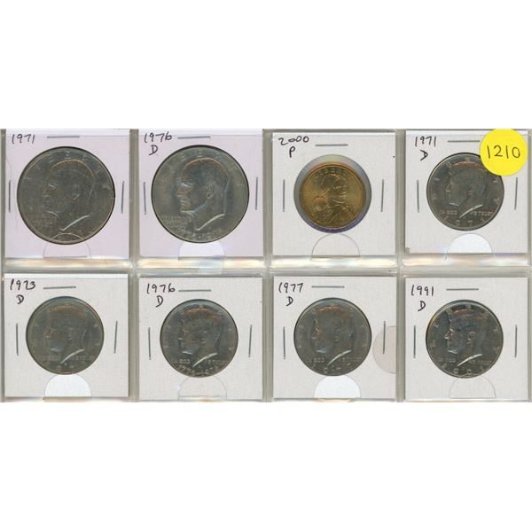 Set of 8 U.S. Dollars and Half Dollars 1971 – 1991D.