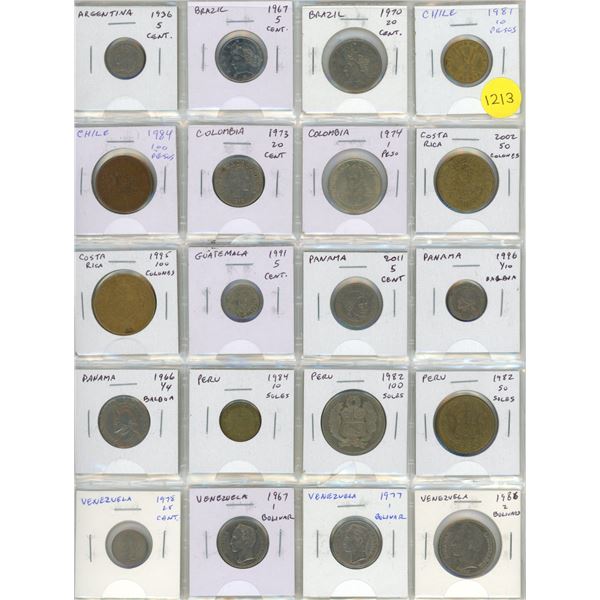 Set of 20 Latin American coins from Argentina to Venezuela.
