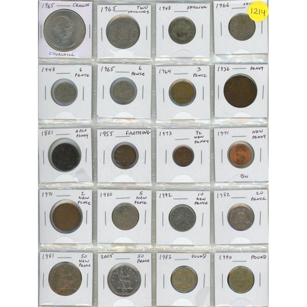Set of 20 British coins. Includes pre-Decimal up to Crown plus Decimal up to 1 Pound.