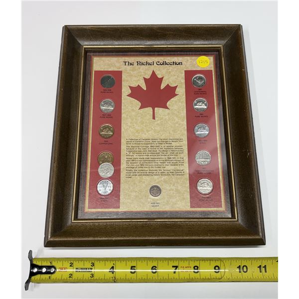 The Nickel Collection. Set of 10 Nickels plus a Silver 5 Cents. Framed for display.