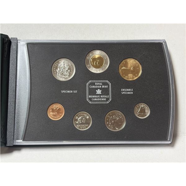 1999 Specimen set. 7-coin set with polar bear Toonie. Housed in its original RCM case.