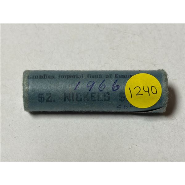 Complete roll of 40 1966 Canadian Nickel 5 Cents.