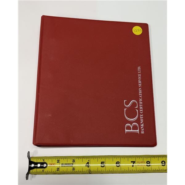 Empty Banknote Certification Service 3-ring binder with 20 pages for housing Canadian paper money. L
