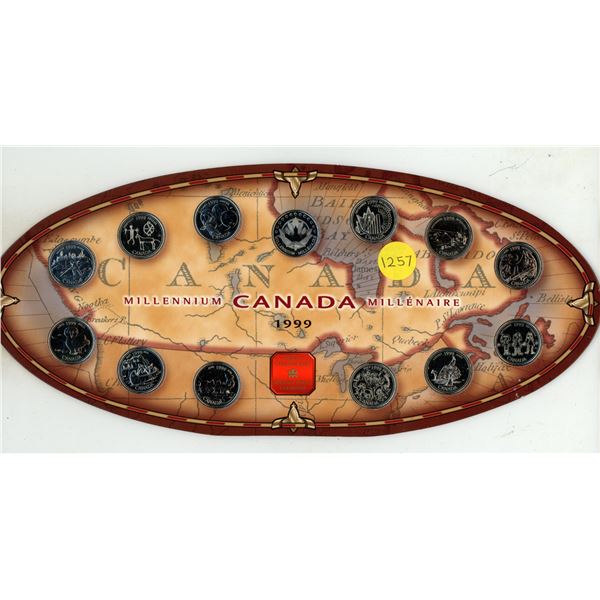 1999 Canada Millennium set. Includes 12 different 25 Cents plus a special Maple Leaf Mint Medal. Hou