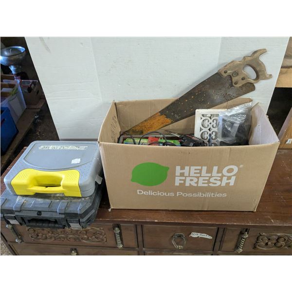 Mixed tool lot, solder guns, light, saw, etc.