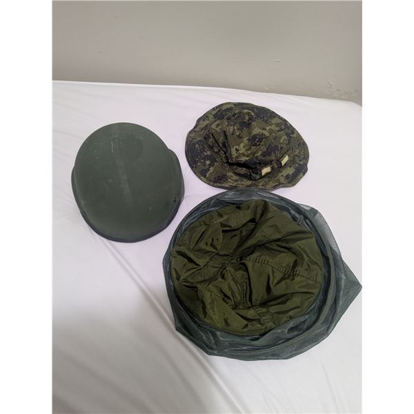 Ballistic Helmet -size small, with digital camo hat and bug screen.
