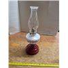 Image 1 : Vintage red and white milk glass oil lamp- with chimney