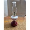 Image 2 : Vintage red and white milk glass oil lamp- with chimney