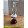 Image 3 : Vintage red and white milk glass oil lamp- with chimney