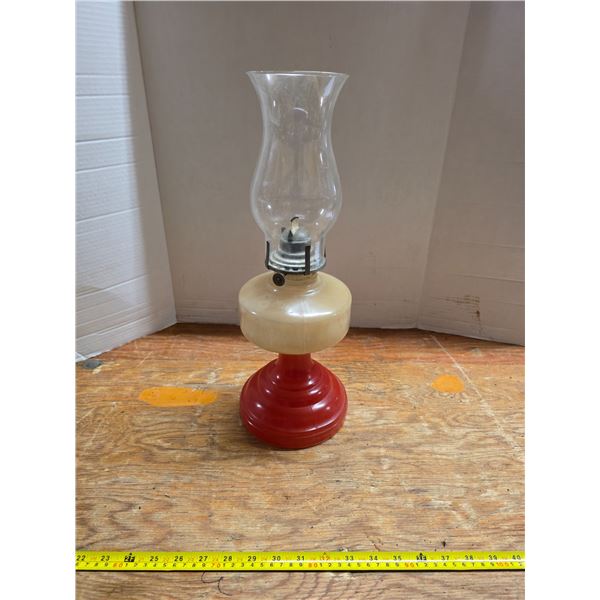 Red base oil lamp- with chimney