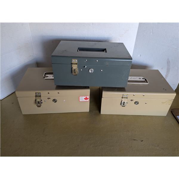 3 metal cash boxes, no key