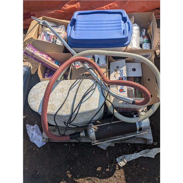 Mixed pallet lot, crafteing, bin of linens, diushes, etc