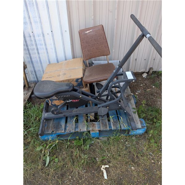 Mixed pallet lot, exercise machine, bins, lighting