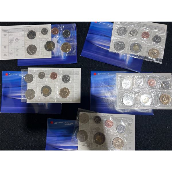 1999 Royal Canadian Mint Uncirculated Coin Sets, Five Complete Sets