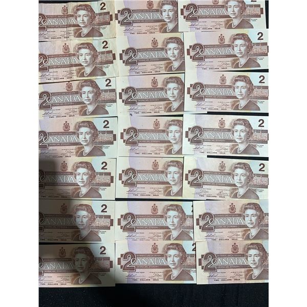 20 Canadian 2 Dollar Banknotes, 1986 Series Birds of Canada