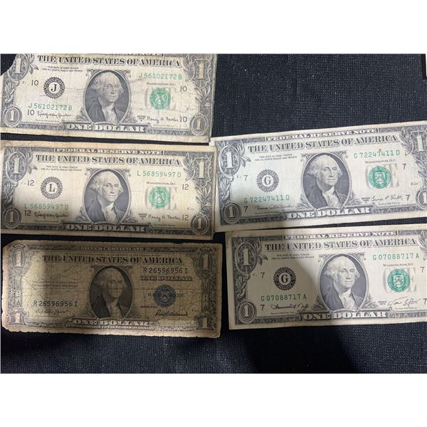 5 US $1 Bills Including 1935 Silver Certificate