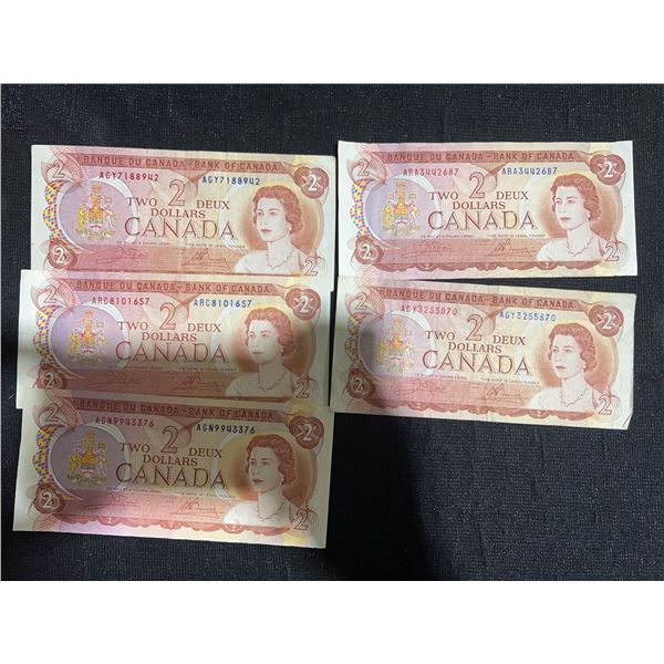 6 Canadian $2 Banknotes 1954 Series, Queen Elizabeth II