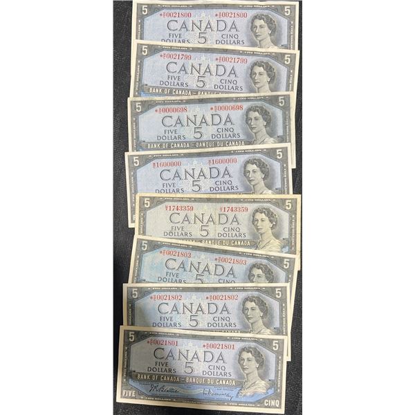8 Canada $5 1954 Banknotes, Series Notes