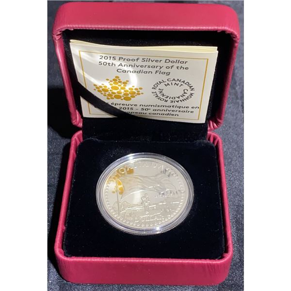 2015 Proof Silver Dollar 50th Anniversary Canadian Flag