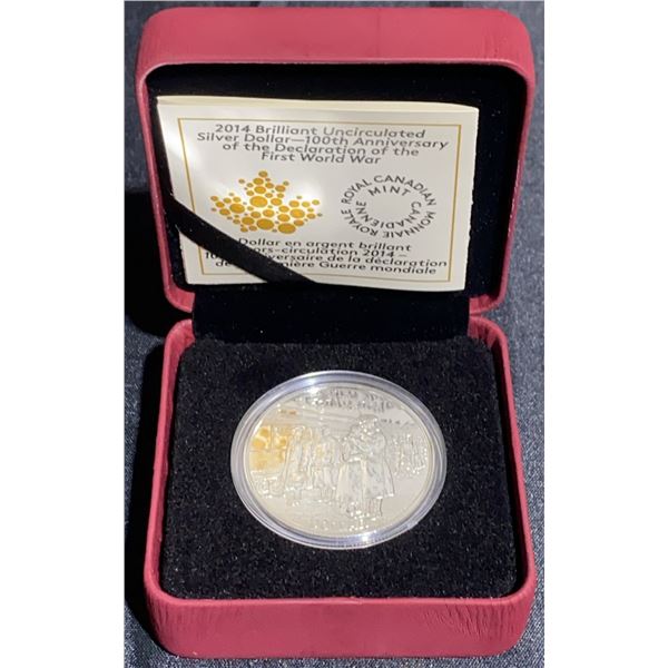 2014 Canadian Silver Dollar WWI Reverse Proof Coin 99.99% Pure