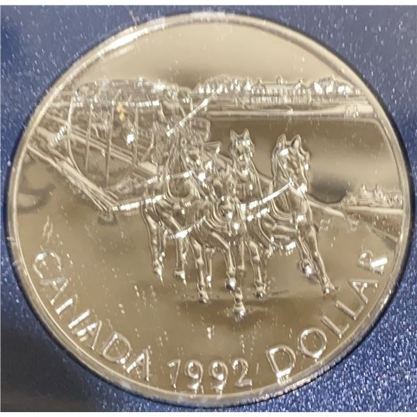 Canada 1992 Silver Dollar Coin with Horse-Drawn Carriage