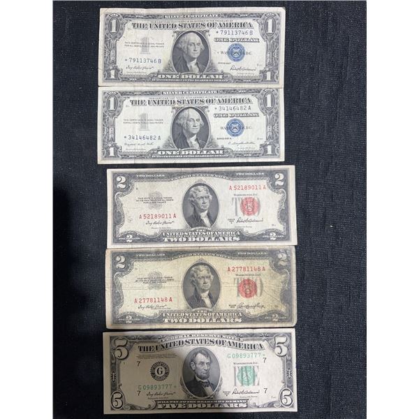 1957 and 1963 US Silver Certificates, Red Seal $2s, and 1963 $5 Note Lot