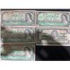 Image 1 : 5 Canadian One Dollar Notes, 1954-1967 Series