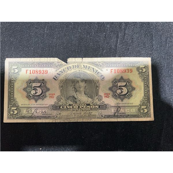 Mexico 5 Pesos Banknote 1956, Banco De Mexico, F108939