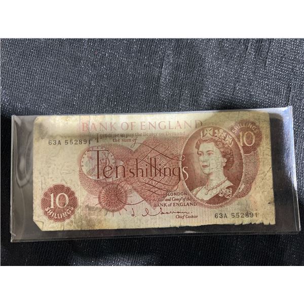 Bank of England Ten Shillings Note Queen Elizabeth II 63A 552891