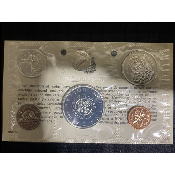 1964 Canadian Mint Uncirculated Coin Set - 7 Coins in Original Packaging