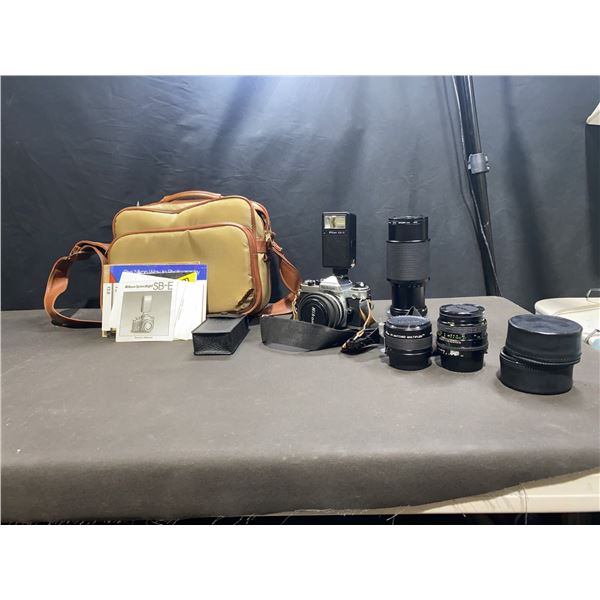 Nikon FE 35mm Film Camera with Lenses and Accessories