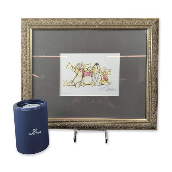 2 pc Swarovski Disney Pooh and Pals Special Edition Lithograph and Crystal Plaque
