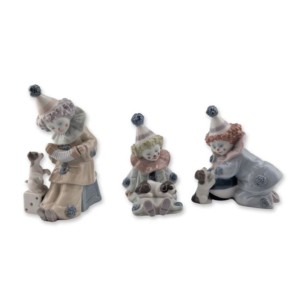 Three Lladro Porcelain Pierrot Figurines