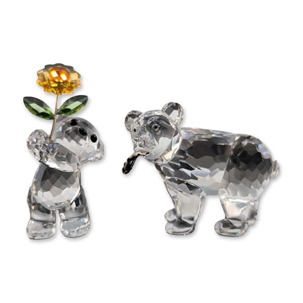 2pc Swarovski Faceted Crystal Bear Figurines
