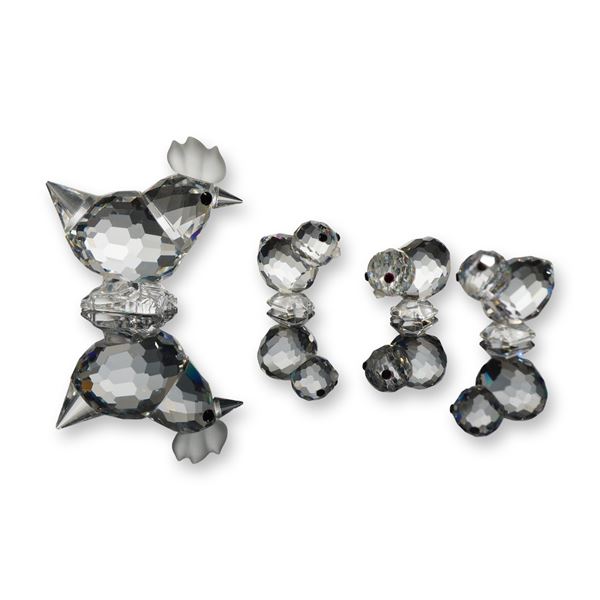 2pc Swarovski Silver Crystal Hen and Chickens