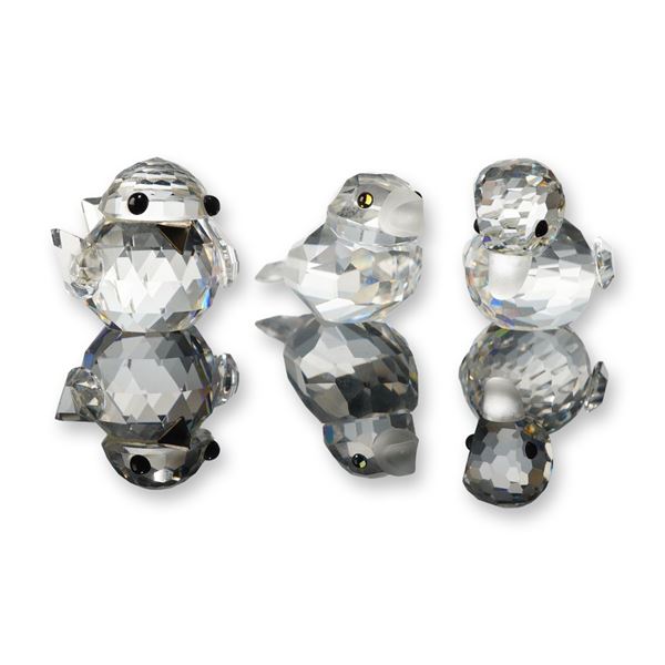 Three Swarovski Crystal Figurines - Mini Duck, Mini Sparrow and Sparrow