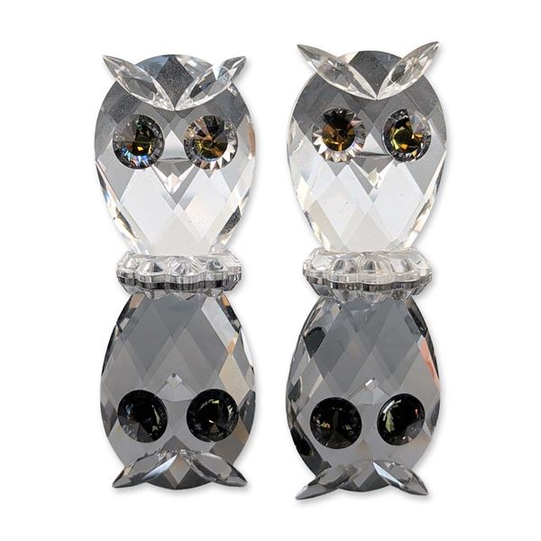 2pc Swarovski Faceted Crystal Owl Figurines