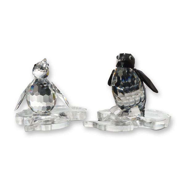 Two Swarovski Crystal Penguin Figurines with Ice Bases