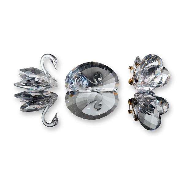 3pc Swarovski Silver Crystal Swans and Butterfly Figurines