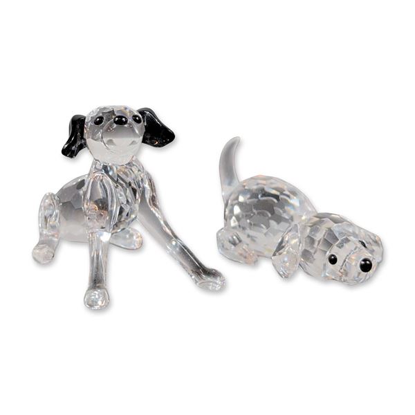 Two Swarovski Crystal Dog Figurines, Dalmatian and Puppy