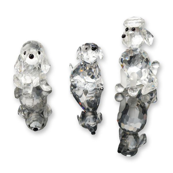 3pc Swarovski Silver Crystal Dog Figurines