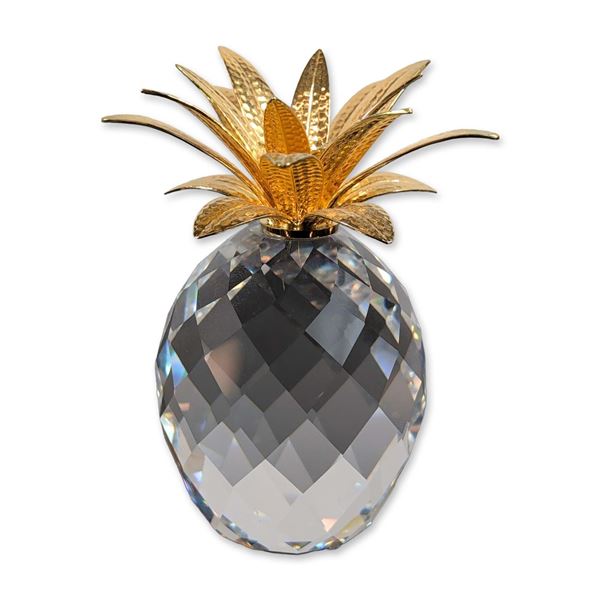 Swarovski Crystal Figurine, Large Gold Pineapple (Hammered Leaves)
