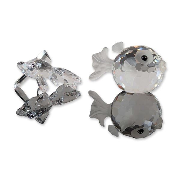 Two Swarovski Crystal Fish Figurines, Blowfish and Telescope
