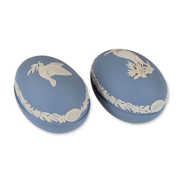 Pair Wedgwood Jasperware Easter Egg Trinket Boxes