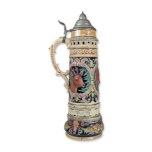 German Renaissance Hunting Motif Lidded Stein