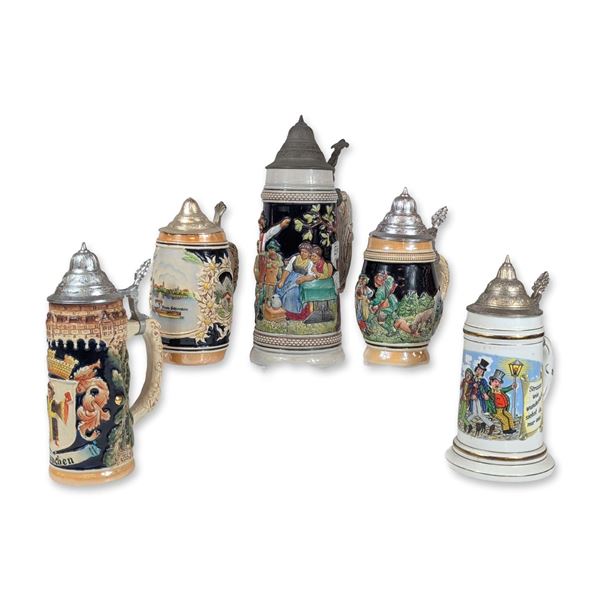 5pc German Lidded Beer Steins