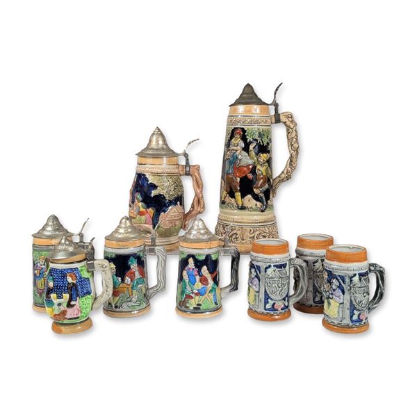 9pc Ceramic Relief Beer Steins and Mugs