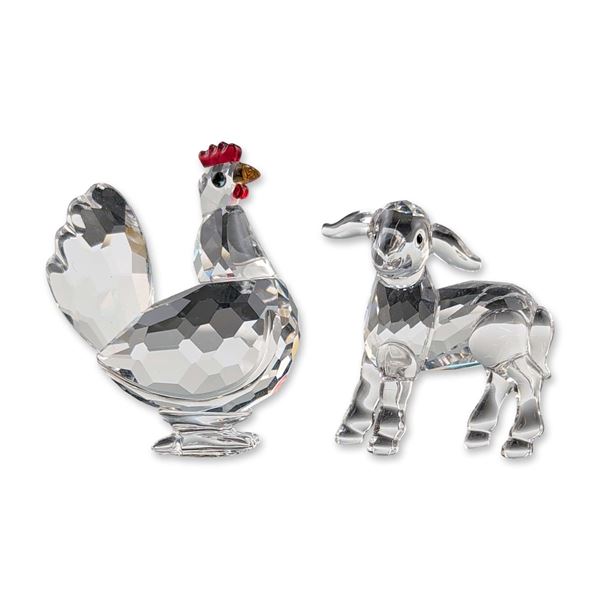 2pc Swarovski Crystal Farm Animal Figurines