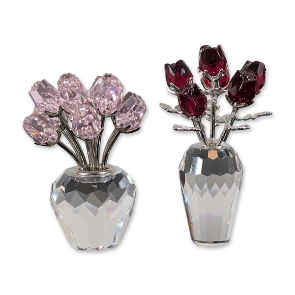 2pc Swarovski Crystal Flower Bouquet Figurines