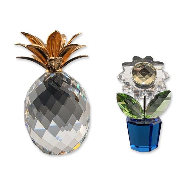 2pc Swarovski Crystal Figurines, Small Pineapple and Sunflower